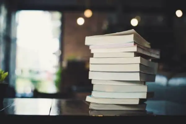 Pile of books on a table