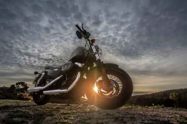 Wide shot of Harley Davidson motorcycle