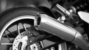 Closeup of a hot motorcycle exhaust pipe
