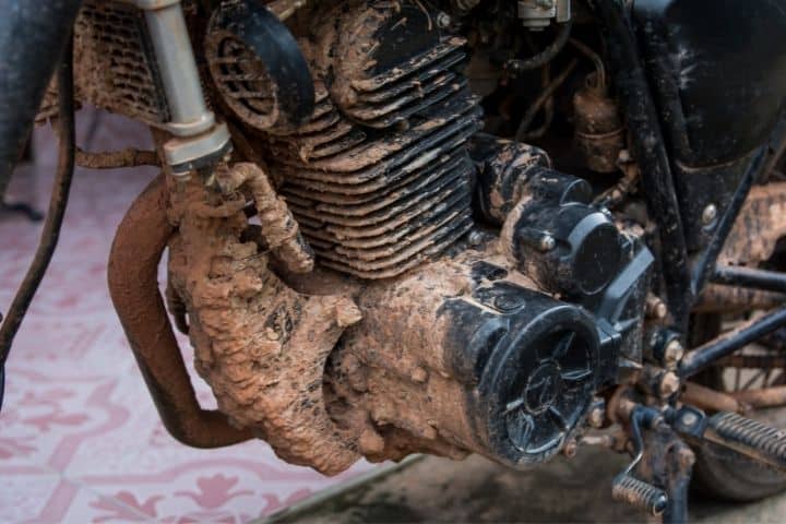 A Very Muddy Motorcycle Engine
