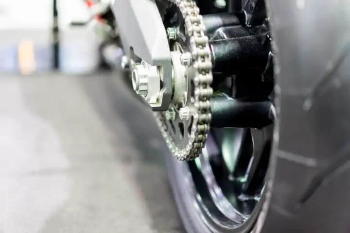 Closeup View Of A Motorcycle Chain From The Rear