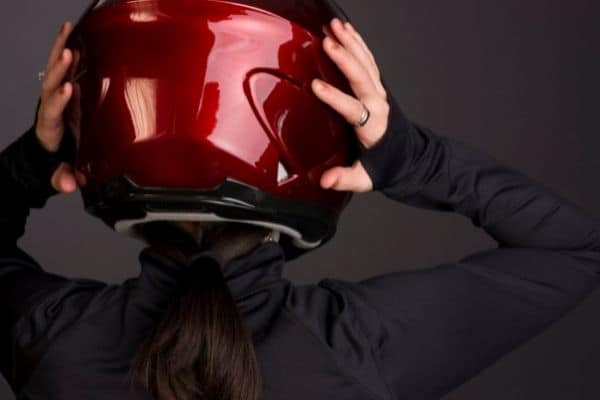 back of a red full face helmet