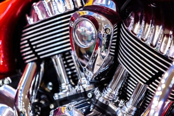shiny chrome of motorcycle engine