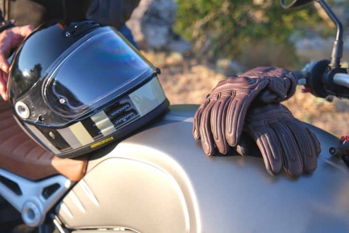Helmet And Gloves On A Motorcycle