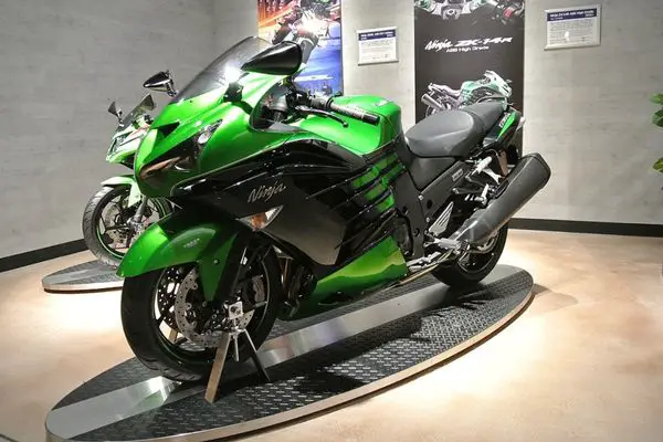 Kawasaki Ninja Zx 14 R Green Motorcycle On A Motor Show