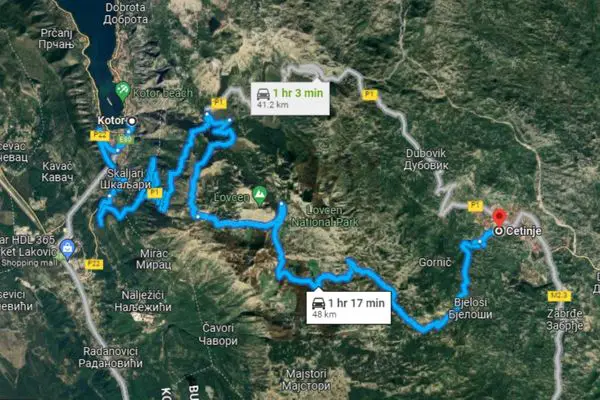 Map Of Cetinje To Kotor Motorcycle Road Trip