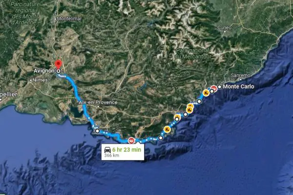 Map Of Motorcycle Road Trip Along The French Riviera
