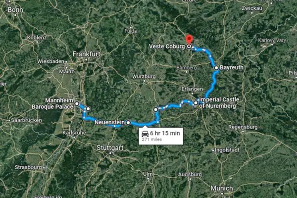 Map Of Part Of The Castle Road In Germany