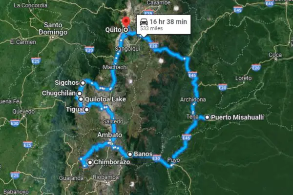 Map Of Avenue Of Volcanoes Motorcycle Journey In Ecuador
