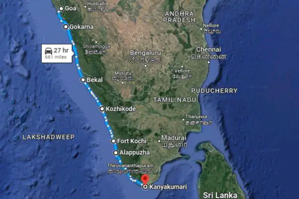 Map Of Goa To Kanyakumari Coastal Route