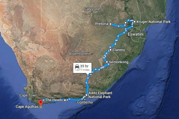 Map Of South African Route