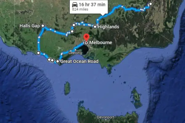 Map Of Great Ocean Road To Melbourne