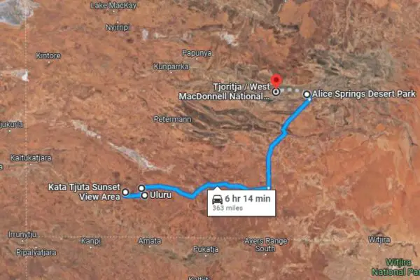 Map Of The Red Centre Motorcycle Journey